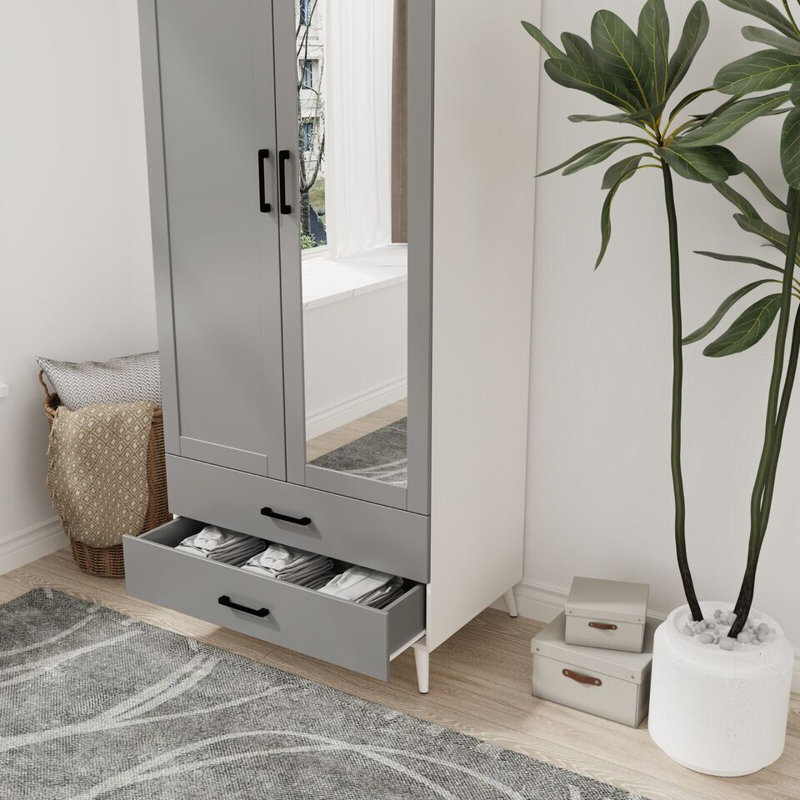 Bostick Solid Wood Wardrobe, White Grey