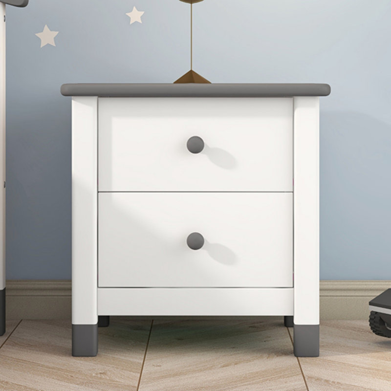 Table de chevet en bois avec deux tiroirs pour enfants, table de bout, Blanc / Gris