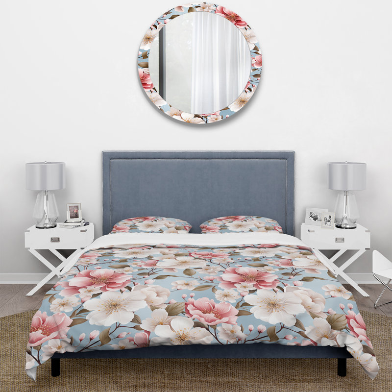 Literie romantique à motif floral I, Housse de couette pour très grand lit et 2 très