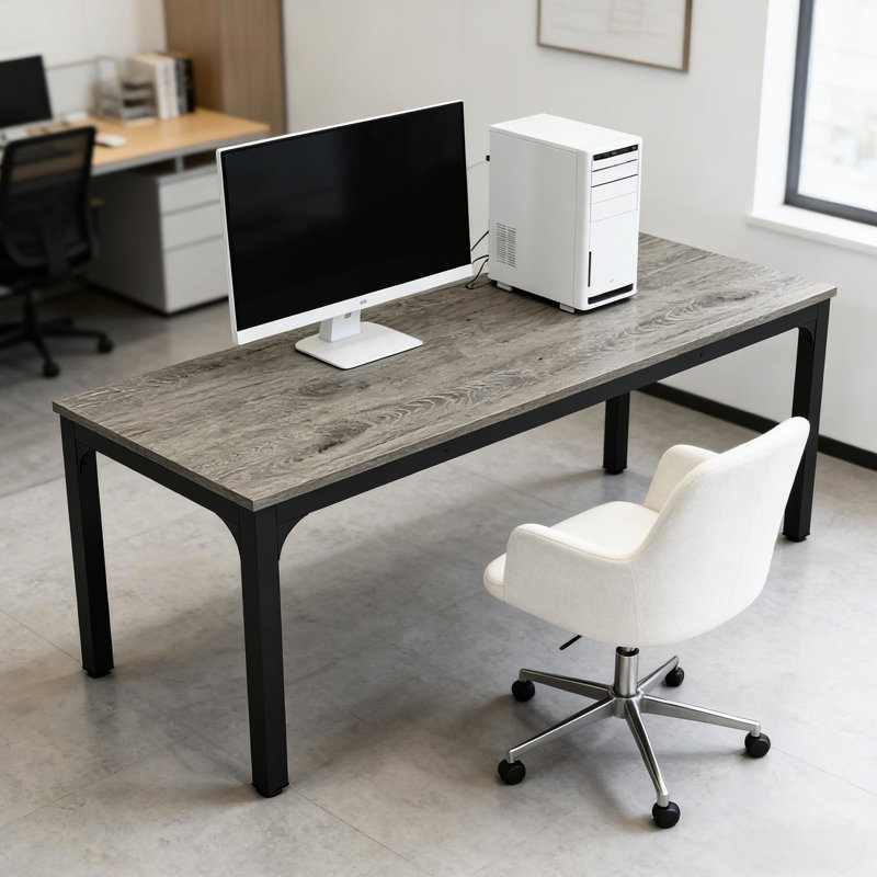 Bureau d'ordinateur de style industriel avec une surface de l 78,7 po x P 27,5 po et une composition en fer, des pieds réglables pour une utilisation professionnelle, un bureau spacieux, des pieds faciles d'entretien