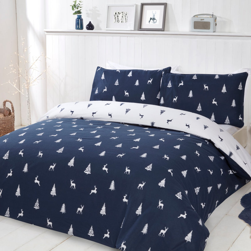 Vermili Cotton Wildlife Duvet Cover Set with Pillowcases Included, Single - 1 Standard Pillowcase, Navy