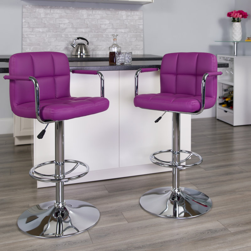 Adjustable Counter Height Barstools with Back and Armrest, Purple