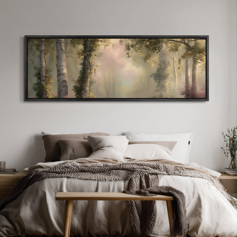 Impression sur toile encadrée, "Extra Large Misty Forest Path Landscape Nature", H 20 po x l 60 po, Noir