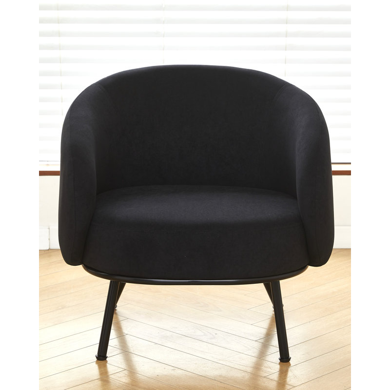 28.7'' wide velvet barrel channel armchair, Black Velvet