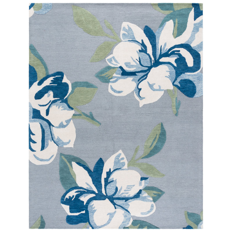 Jardin 403 Hand Tufted Wool/Cotton Floral Rug in Gray/Ivory, Rectangle 8' x 10'