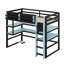 Lit mezzanine Gaming avec bureau et bandes lumineuses RVB, lit mezzanine en bois massif avec support de rangement latéral, multi-tablettes-1314719995-1314719993