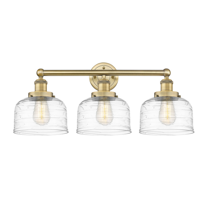 Éclairage pour meuble-lavabo à 3 lumières à intensité variable Raykwan, Laiton brossé, Tourbillon déco transparent