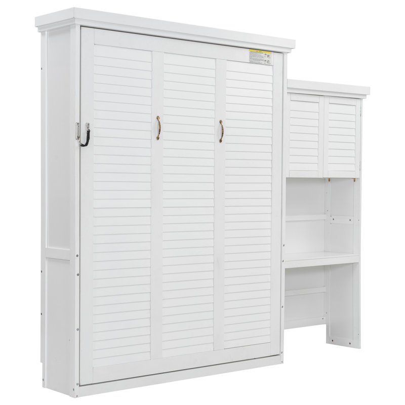 Blanc, grand lit, décoration à persiennes, rangement, construction, pièce peu encombrante, Blanc