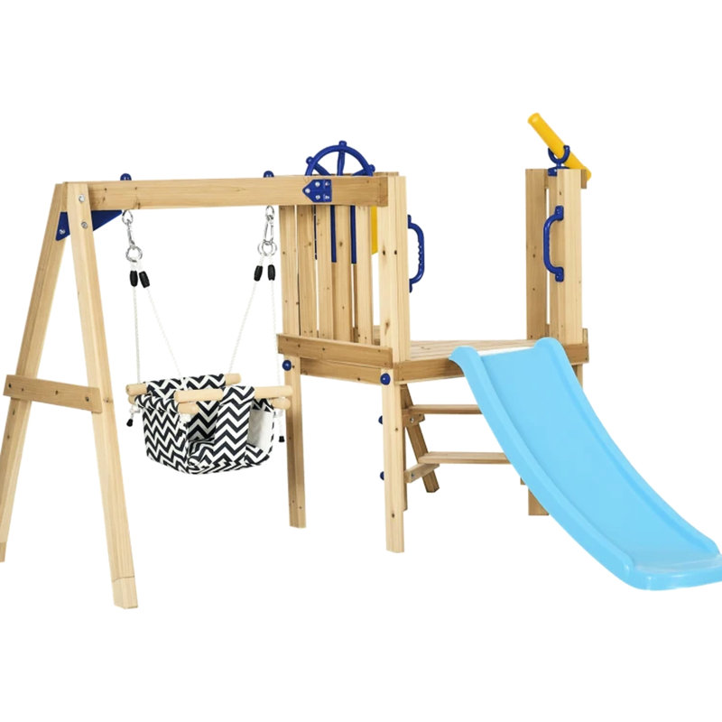 Balançoire en bois pour la glissade, le fort et la balançoire, conception compacte, Spark Imagination extérieur: glissade avec fort, haute stabilité, caractéristiques de jeu simulées
