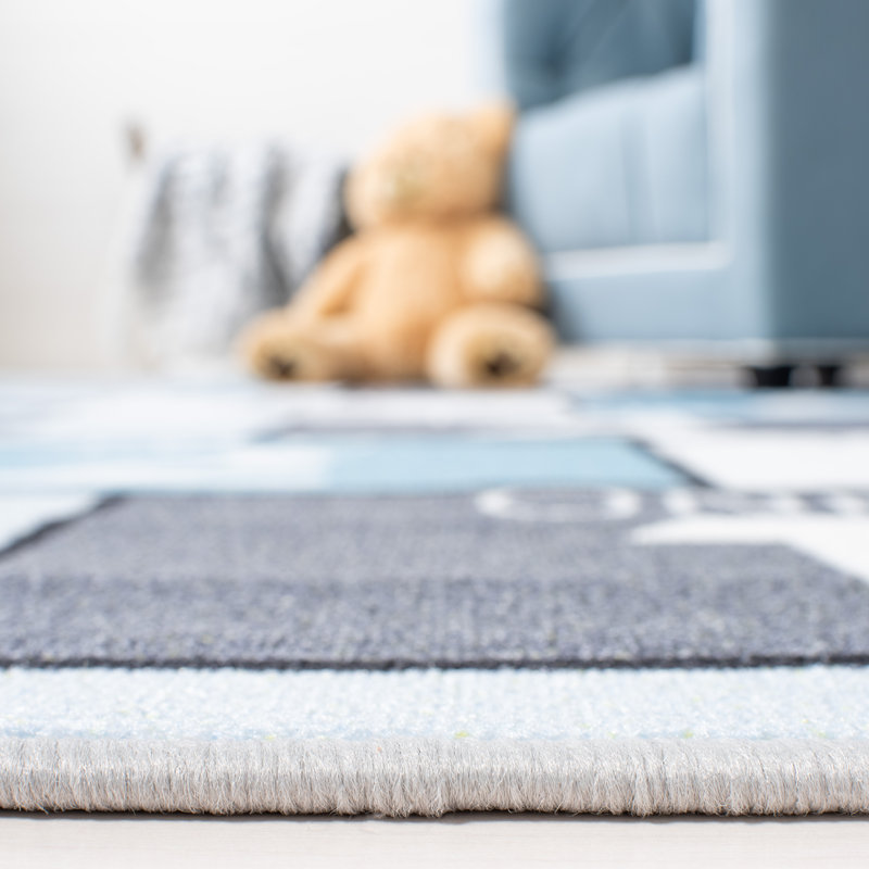 Haviland Machine Made Power Loom Polyamide in Gray/Blue Area Rug, Square 5'