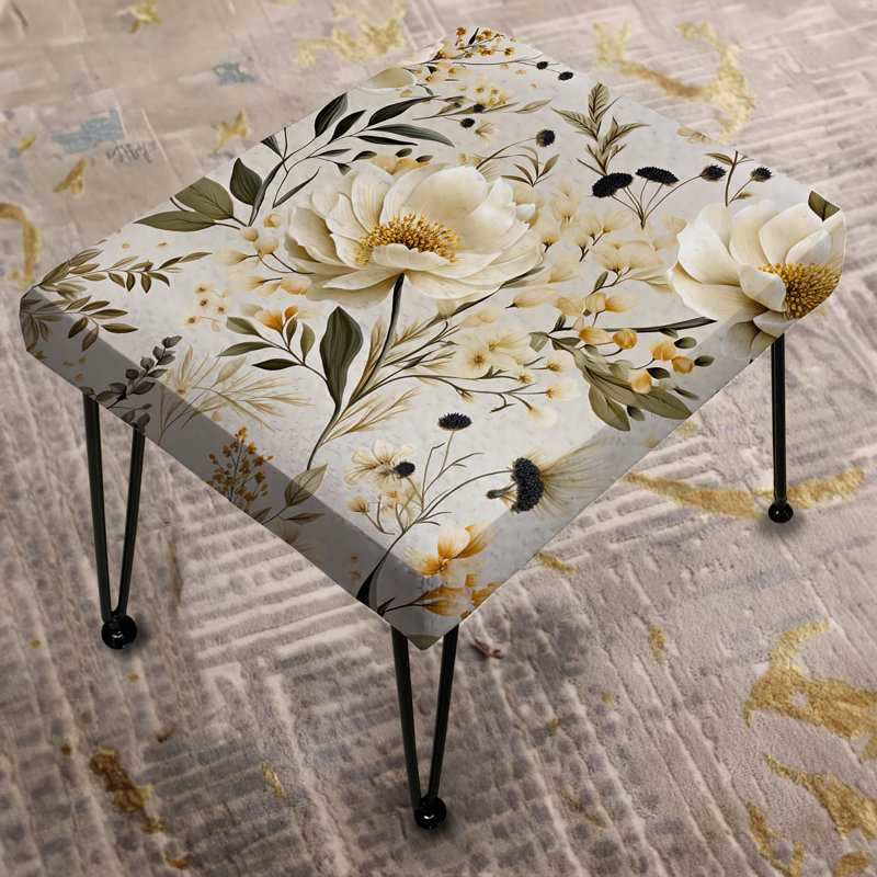 Hanes - Minimalist Neutral White Botanic - Floral Rectangle Ottoman