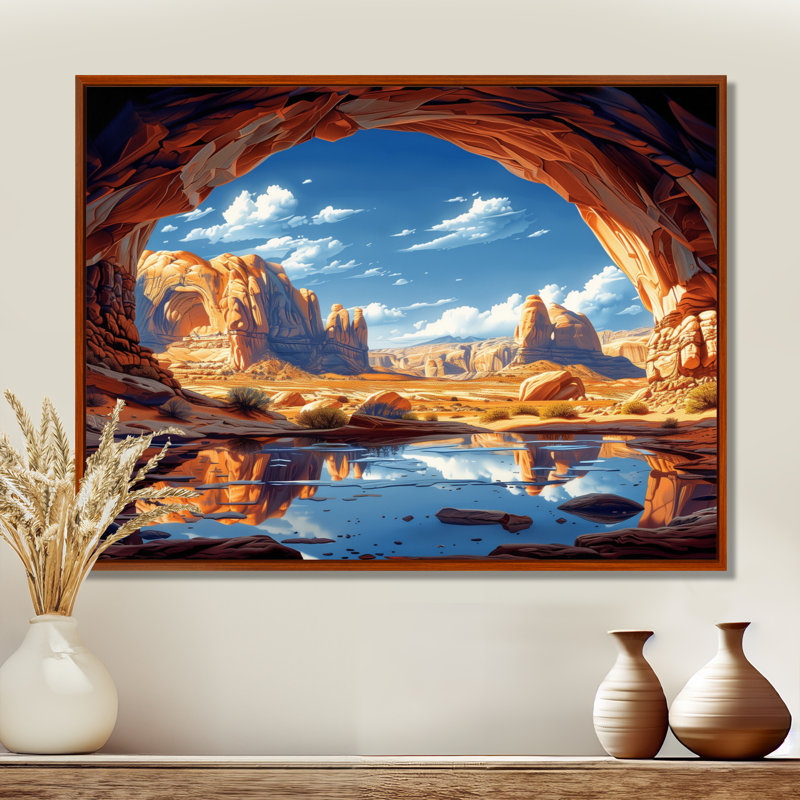 «Arches National Park Desert Caves Landscape II - Canyon», reproduction d'art, Toile avec cadre flottant brun
