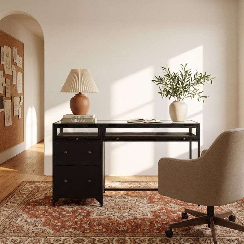 Bayline Glass and Iron Writing Desk