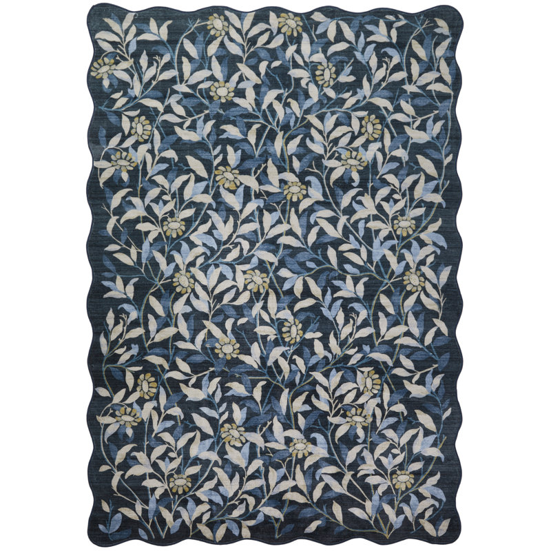 Floral Blue Washable/Stain Guarded Area Rug , Rectangle 160 x 230 cm