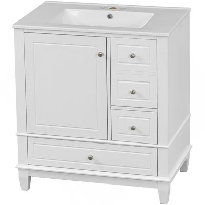 Meuble-lavabo 30 po avec lavabo, une porte avec tablette et trois tiroirs, porte à fermeture douce, blanc