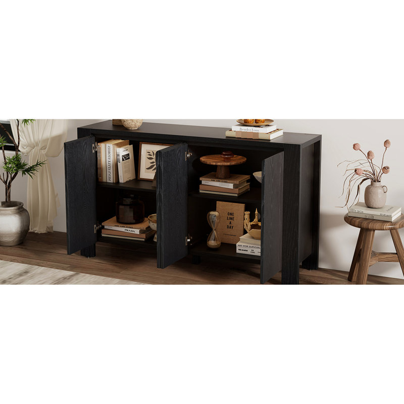 Buffet avec rangement, buffet en bois rétro à 4 portes avec finition vieillie et tablettes réglables pour la salle à manger, la cuisine et le salon