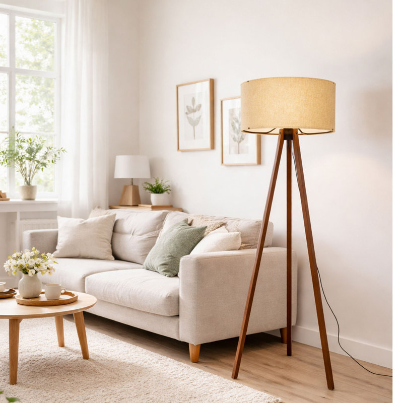 Scandinavian Floor Lamp, 55.1 inches Tall, 100% Wooden Construction, Beige Color | E27 Socket, Max 40W | Stylish Minimalist Design, Perfect for Living Room or Bedroom | Durable PVC Cap, Elegant Lighting Solution
