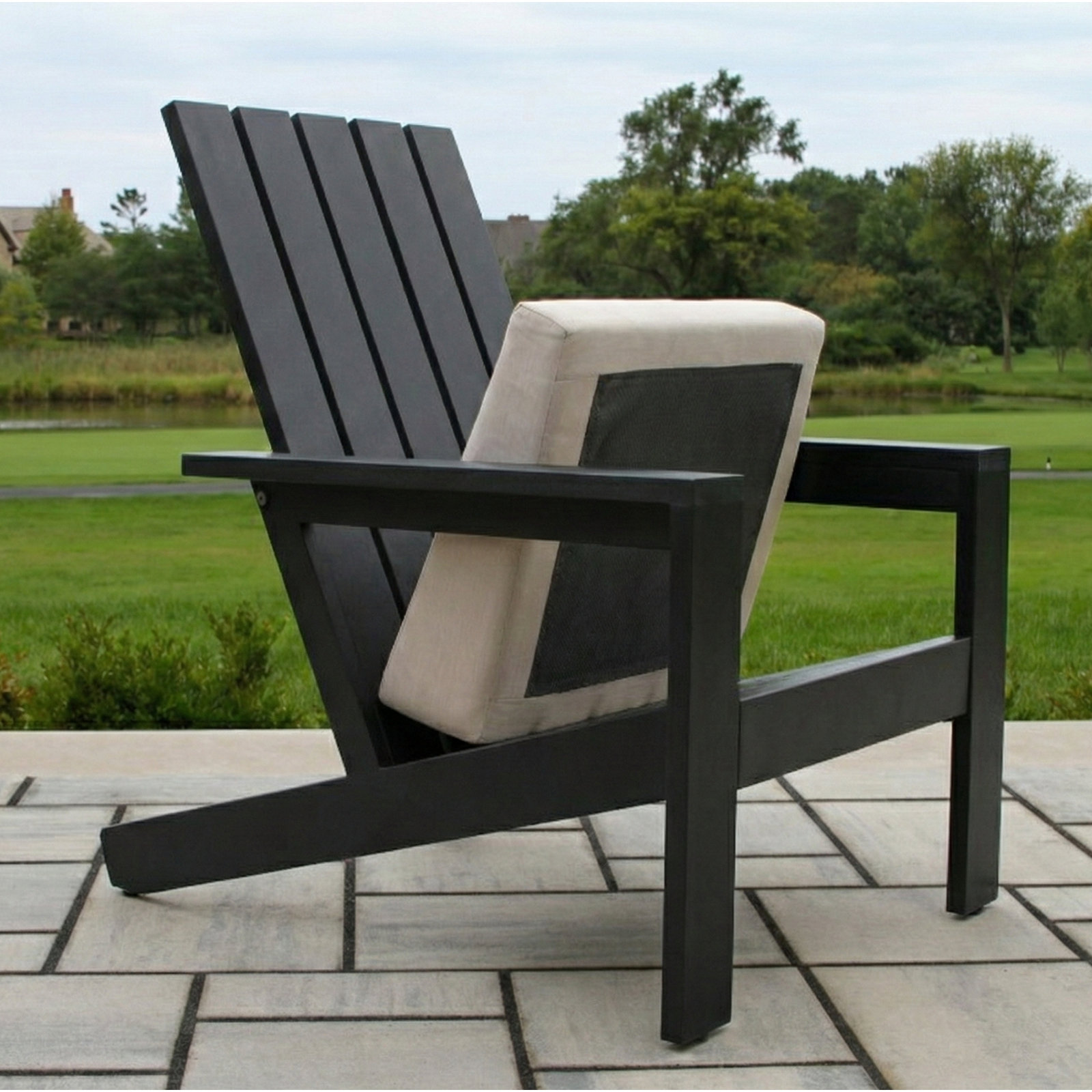 Rhys Aluminum Adirondack with Sunbrella Cushion, Black