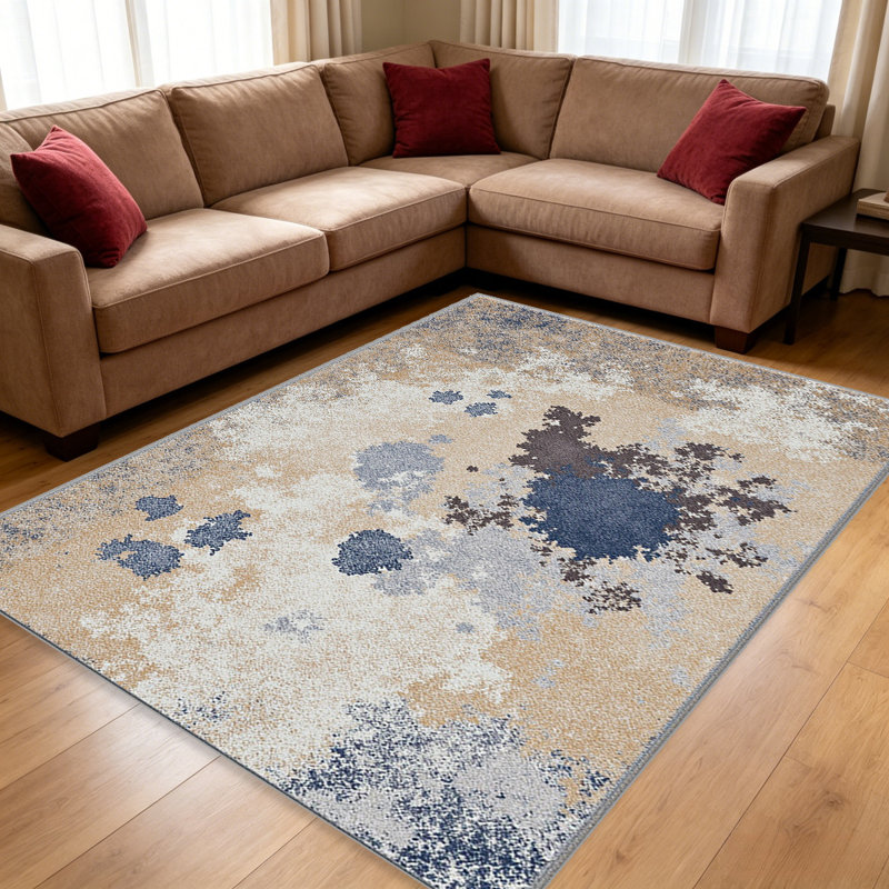 Abstract Ink Wash Blue carpet-easy to clean, machine-washable, soft and comfortable; suitable for door mats, kitchens, living rooms, bedrooms, corridors, and laundry areas. Easy to clean, durable carpet for home decoration.