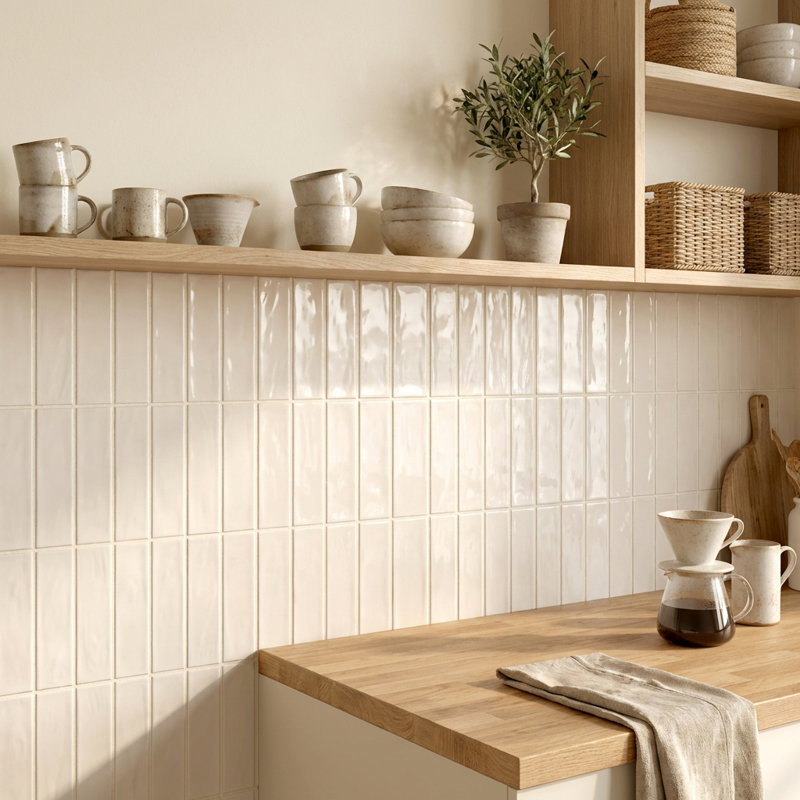 Vetri Beige Glossy 3x12 Ceramic Subway Wall Tile Handmade Look, Beige