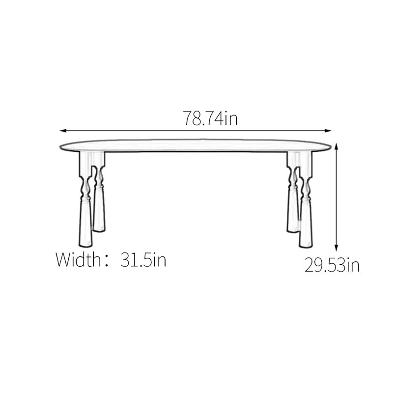 Table de salle à manger élégante en bois de frêne rétro, H 29,53 po x L 78,74 po x l 31,5 po