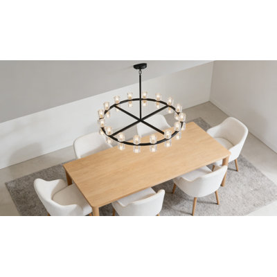 Modern Farmhouse Wagon Wheel Chandelier With Crystal Shades, 36-Light Pendant Lighting Fixture For High Ceilings In Living Room, Dining Room, Or Foyer