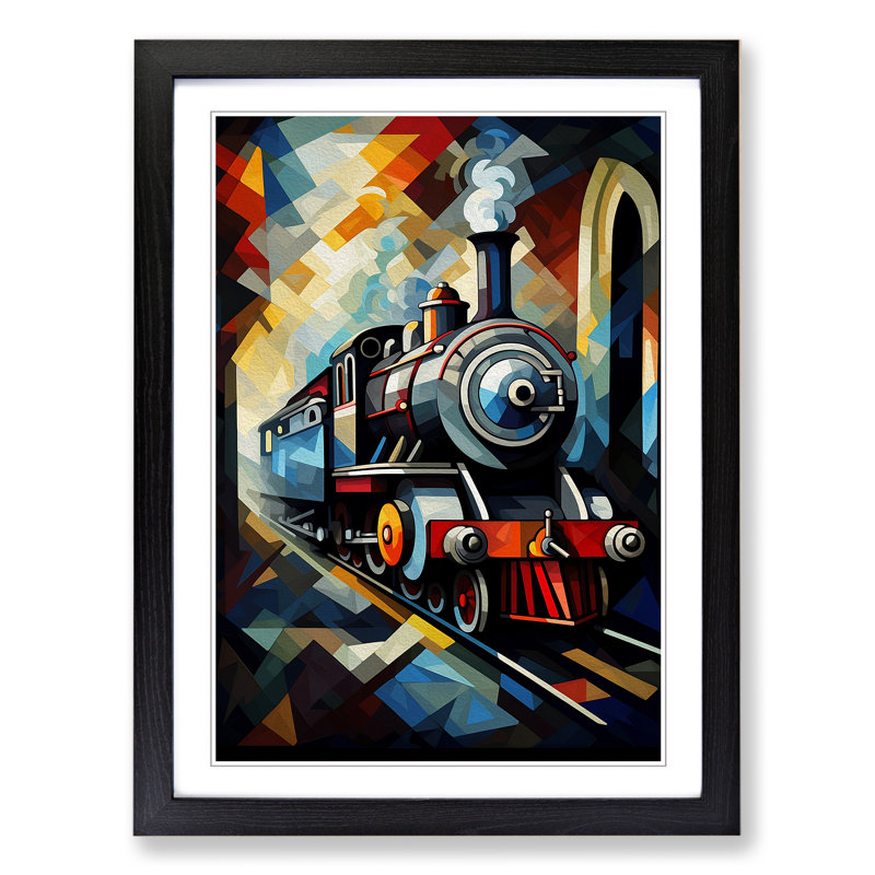 Steam Train Cubism No.3 - Framed Print, Black, 34cm H x 25cm W x 2cm D
