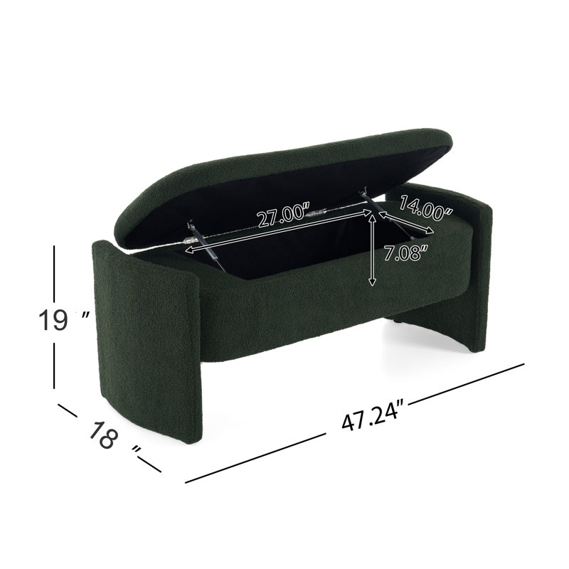 Elegant Dark Green Boucle Long Storage Ottoman Bench