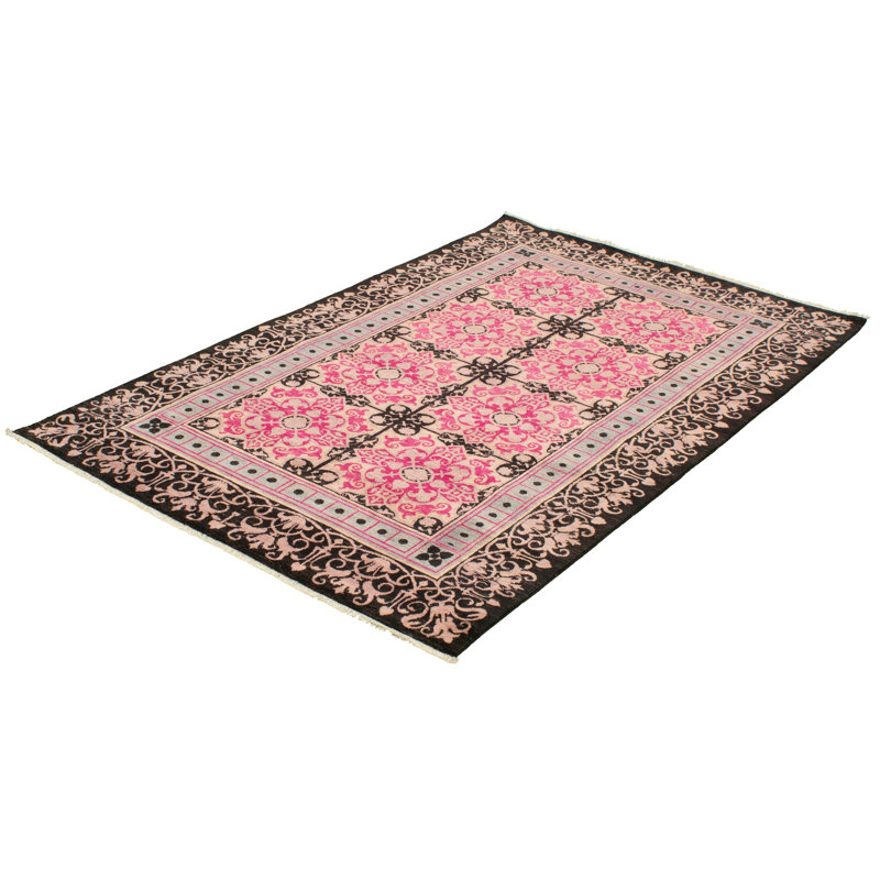 Tapis unique en laine noué à la main style moderne noir / rose foncé 6 pi 1 po x 9 pi 7 po Lexi-May Lexi-May