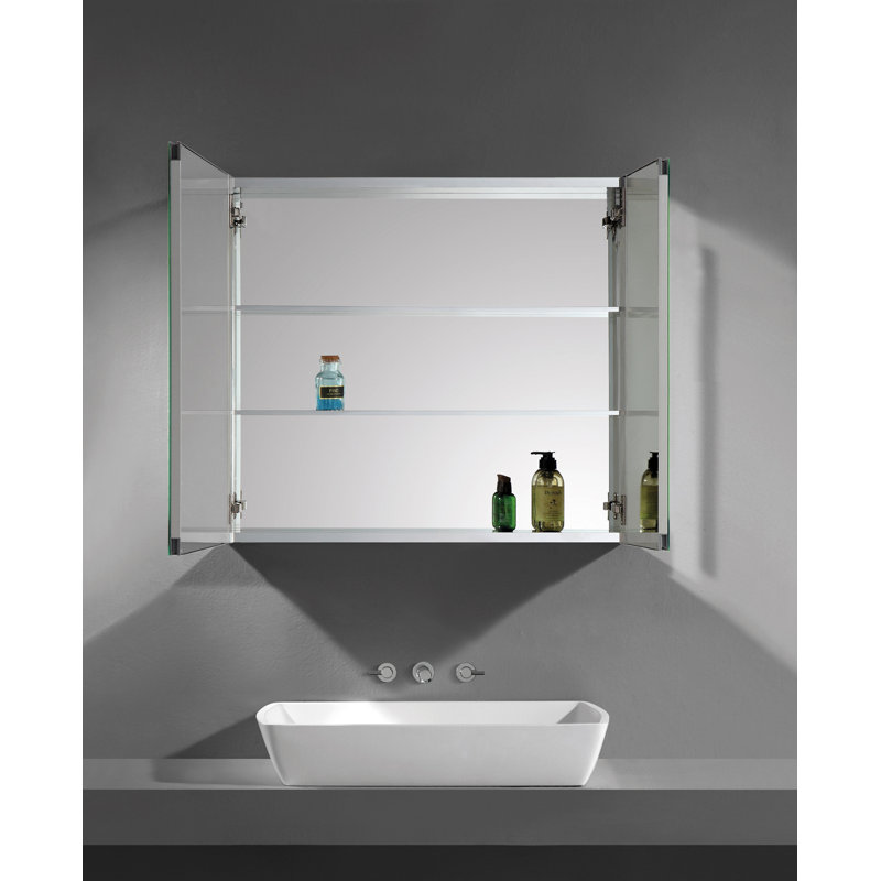 Two-Door Bathroom Medicine Cabinet with Mirror, Recessed or Surface Mount Bathroom Wall Cabinet, 27.5" H x 30" W x 4.75" D
