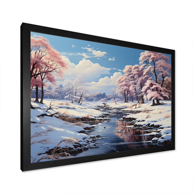 Winter Rivier Tranquility II, reproduction d'art sur toile, H 16 po x l 32 po x P 1 po, Cadre simple noir