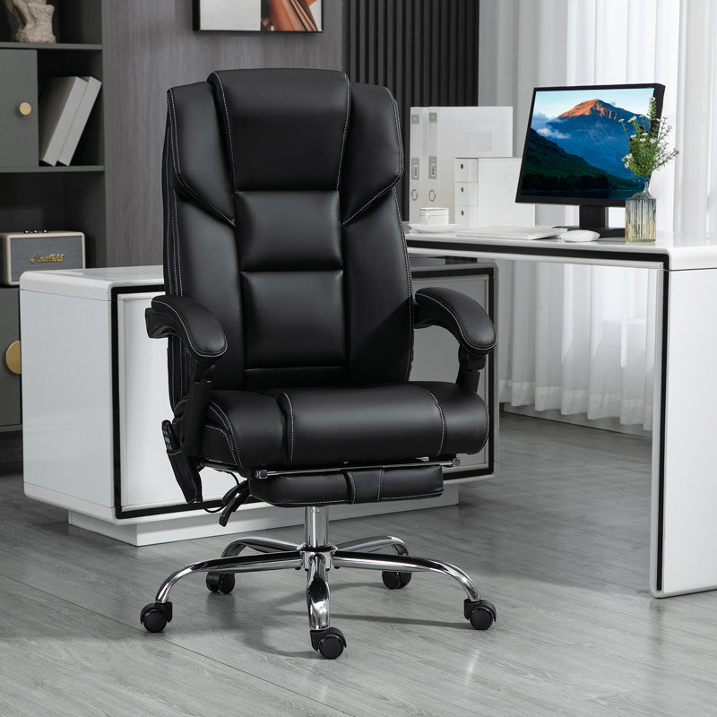 Fauteuil de massage avec 6 points de vibration, fauteuil inclinable lombaire en cuir PU, Noir, noir, noir, noir