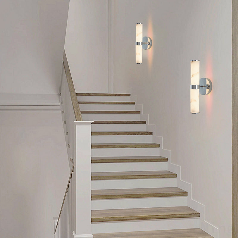 Applique murale en résine imitation marbre et chrome, ensemble de 2, luminaire vertical moderne pour salle de bain, couloir et chambre à coucher