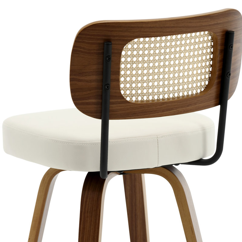 Adianey Swivel Upholstered Rattan Back Counter & Bar Stool, Brown, Counter Stool (26" Seat Height), White