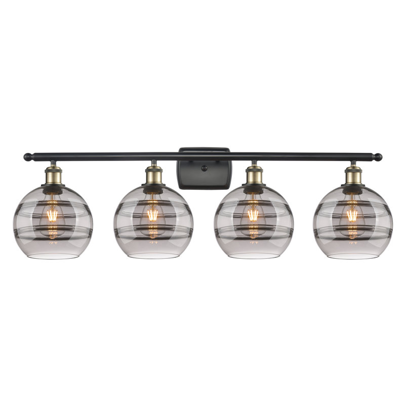 Éclairage pour meuble-lavabo à 4 lumières à intensité variable Chartoff, Transparent, Laiton brossé