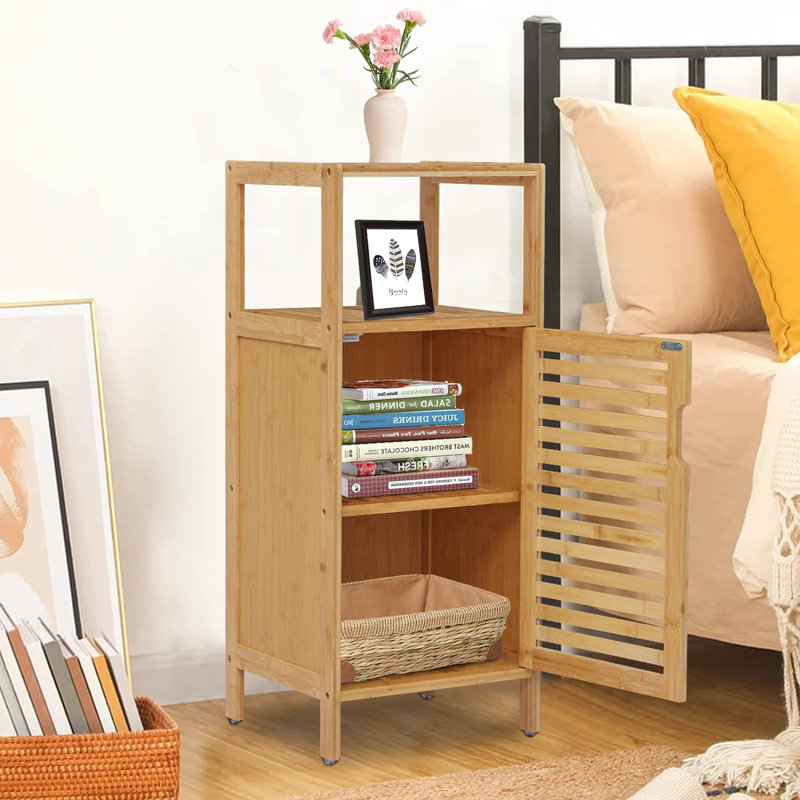 Jannat Solid Wood Linen Cabinet, 33.9" H x 14.4" W x 12.8" D, Natural