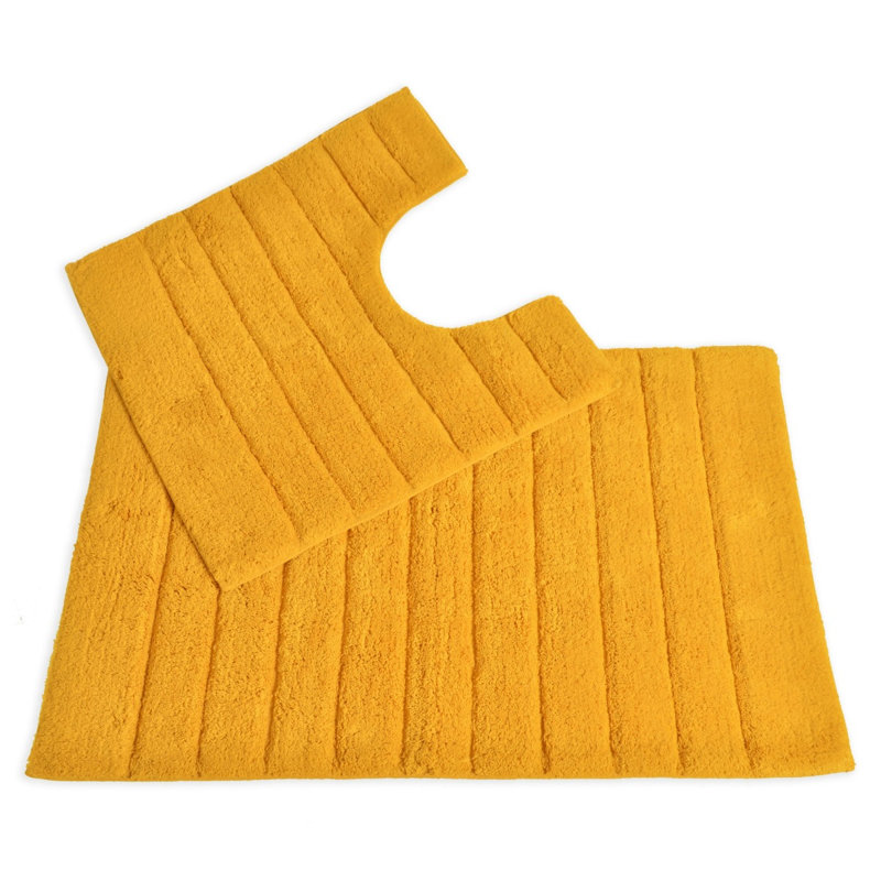 Linear Ribbed Two Piece Bath Mat Set, Mustard