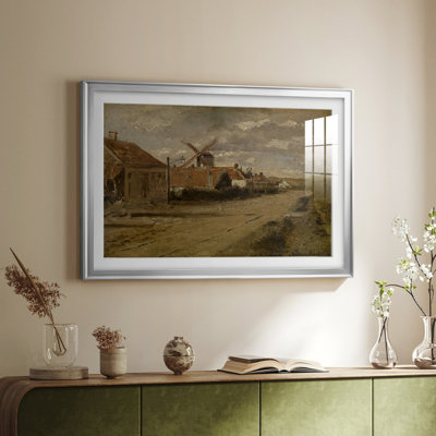 Village Street avec un moulin à vent - Henri de Braekeleer - reproduction encadrée avec passe-partout et verre Fin du 19e siècle