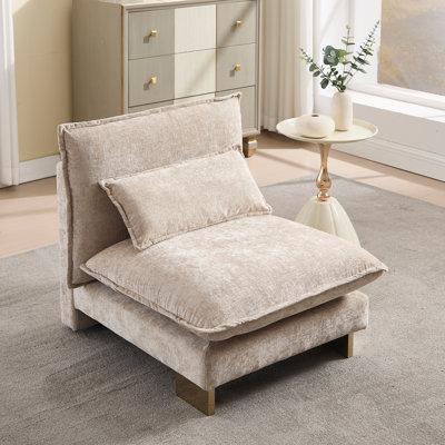 Élégante chaise longue rembourrée sans accoudoirs, canapé simple avec coussins, module de canapé simple combinable