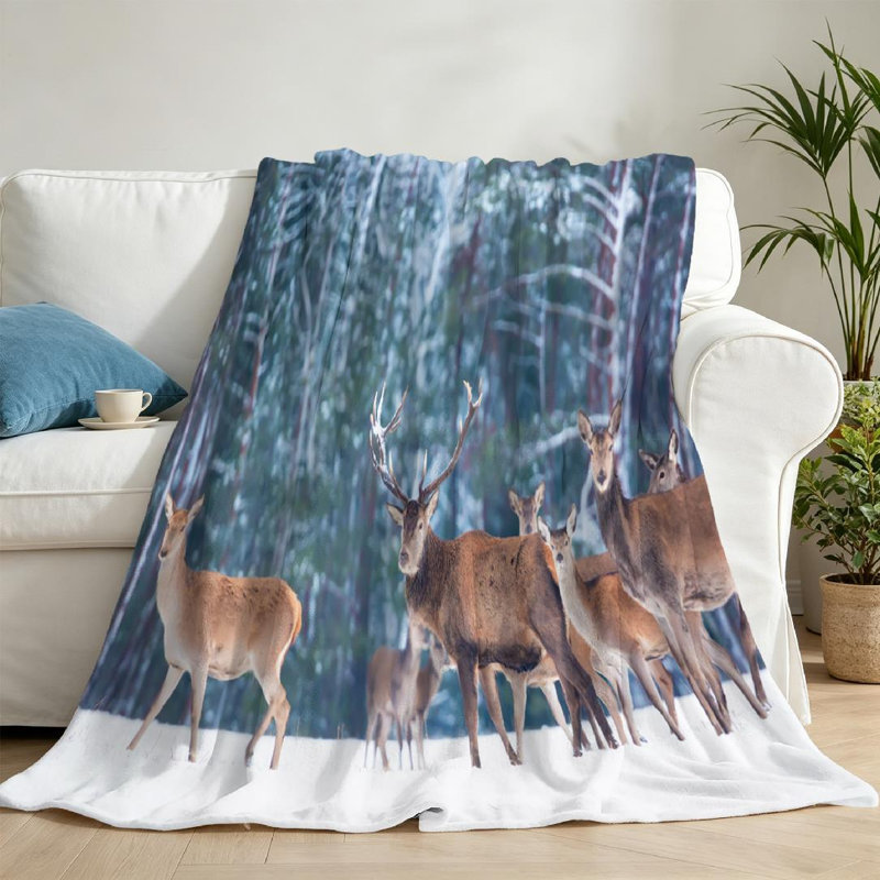 Jeté en molleton brun flanelle ultra doux, imprimé paysage d'hiver, Jeté 50 po x 60 po