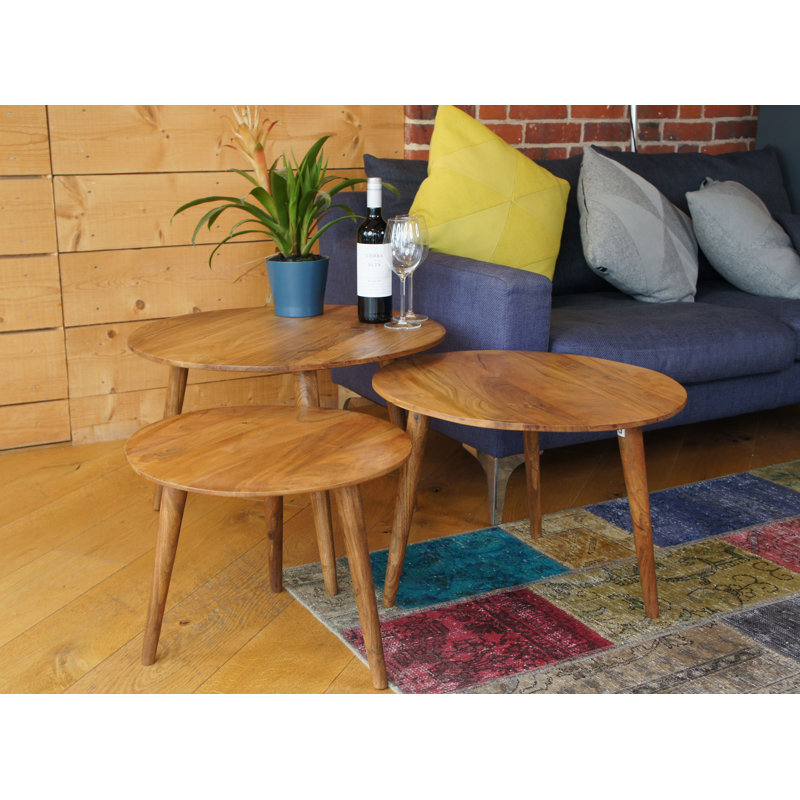 Cedres Solid Wood Side Table Set, Brown