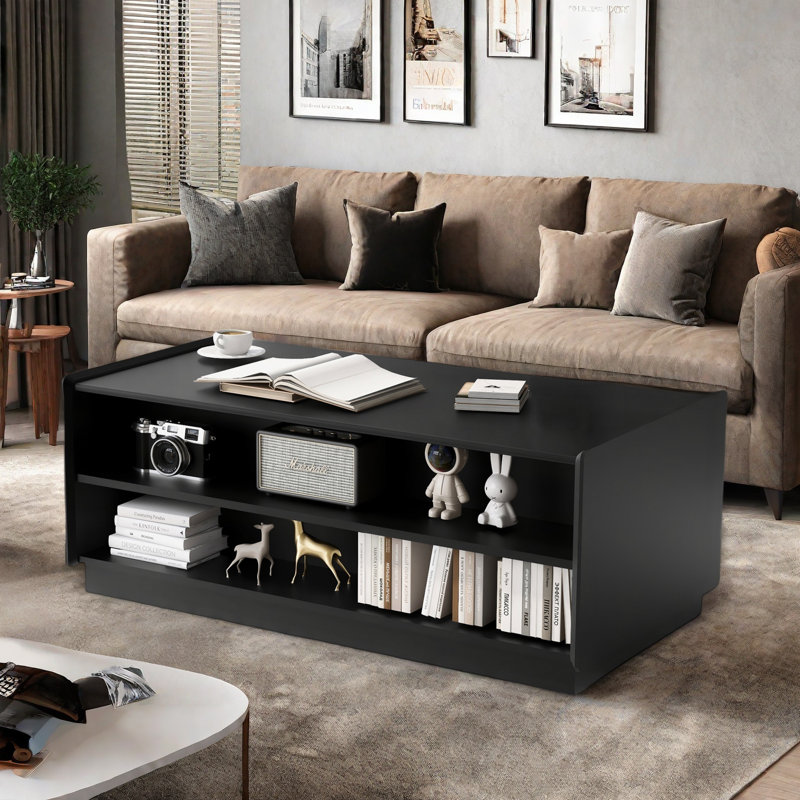 Table basse moderne moderne avec 4 tiroirs et 2 tablettes, Noir
