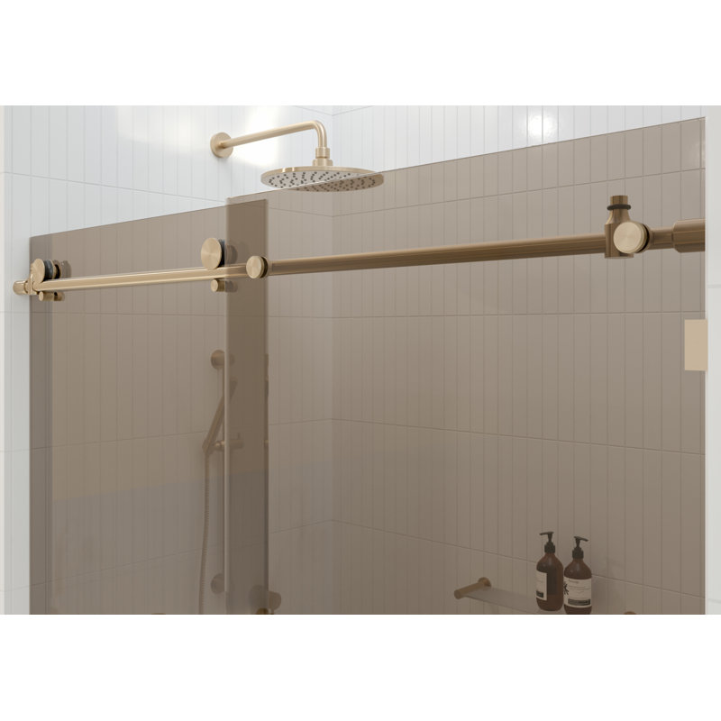 Equinox 56 - 60 in. x 60 in. Fully Frameless Bronze Tinted Sliding Bathtub Door, Brushed Bronze