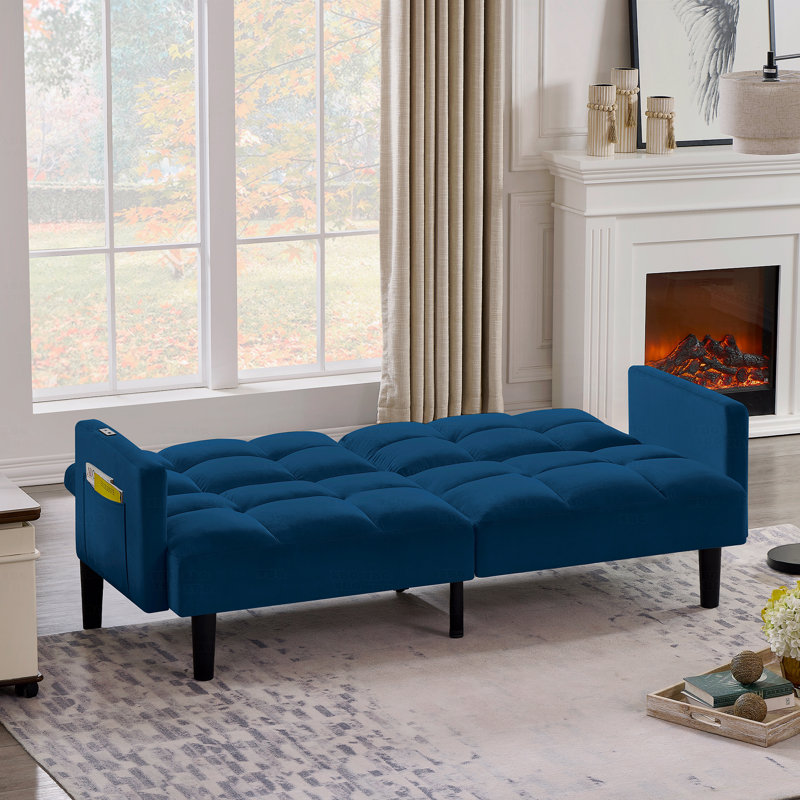 Velvet Futon Couch, Marine