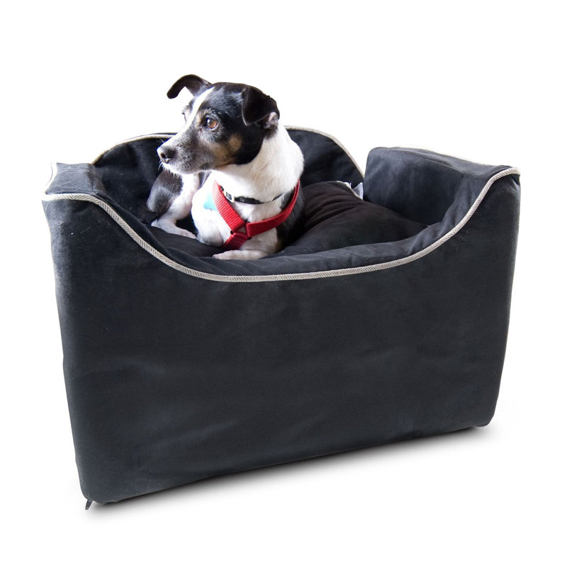 Luxury Lookout II Pet Car Seat in Microsuede, Small, Black/Herringbone