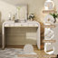 Coiffeuse classique en bois avec miroir rabattable, coiffeuse 3 en 1 avec 2 tiroirs et espace de rangement pour la chambre à coucher, champagne-537415386