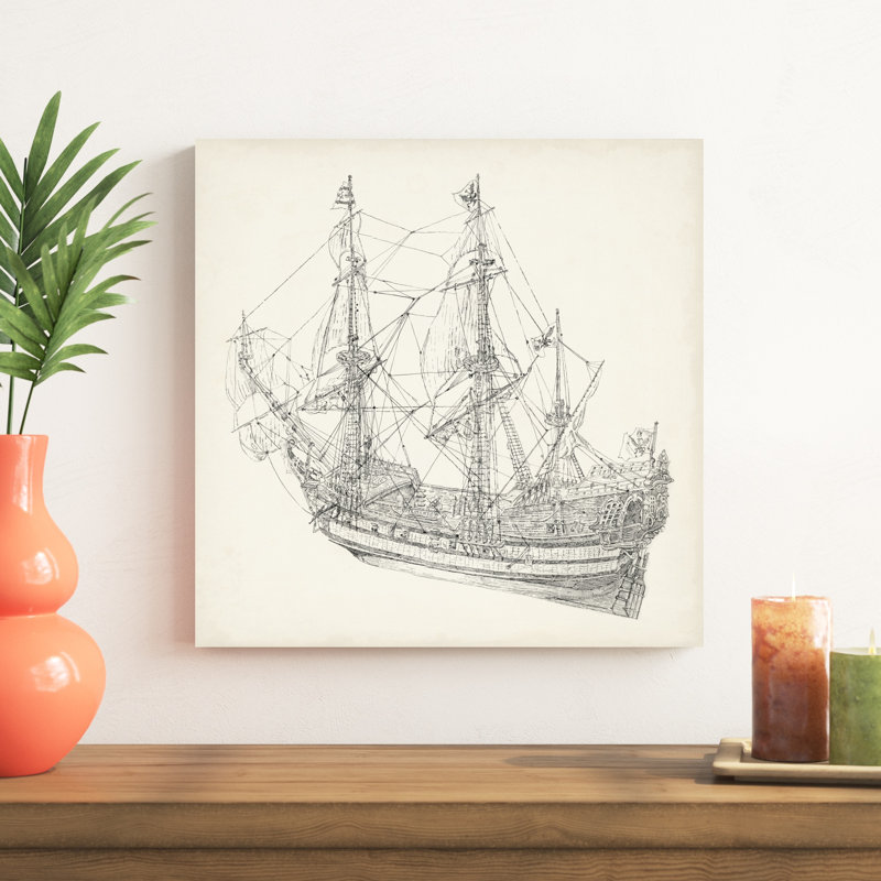 Croquis de bateau antique I, H 20 po x l 20 po