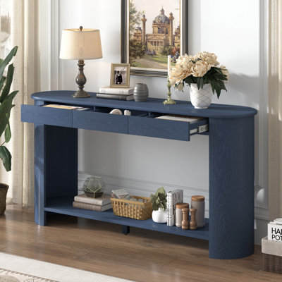 Console 59,8 po avec 3 tiroirs en placage de chêne moderne