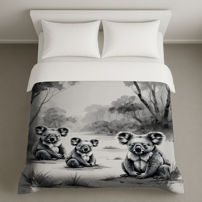 Koalas dans un paysage de forêt housses de couette, Lit simple