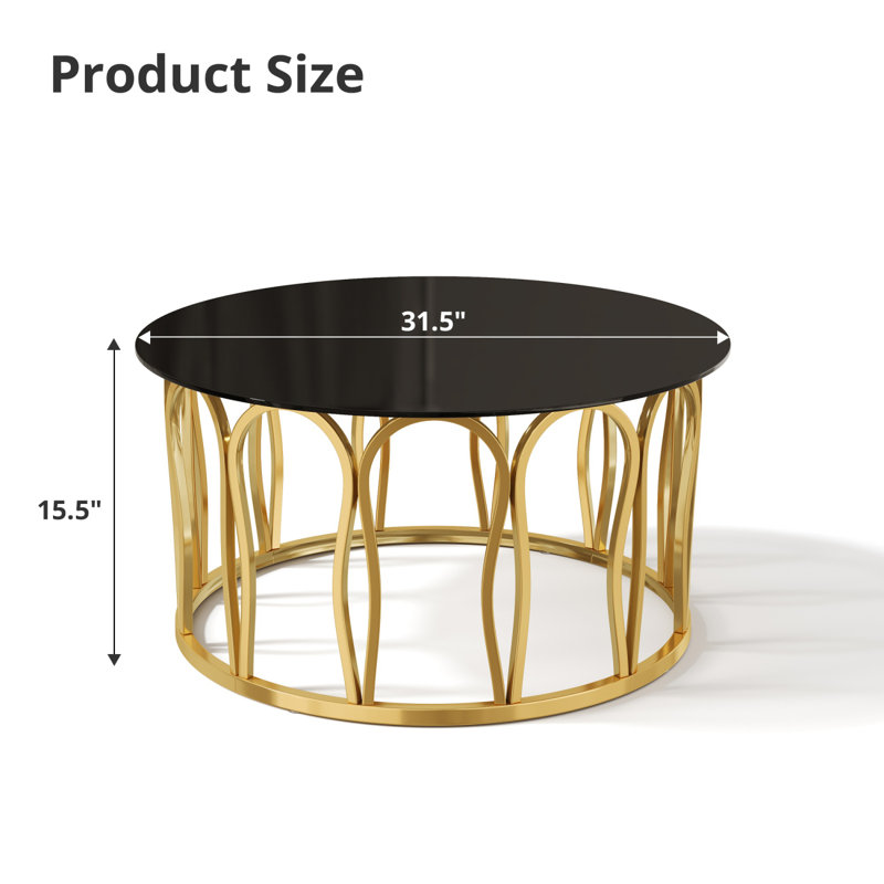 Table basse ronde avec dessus en verre trempé et structure en métal